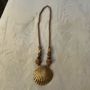 Natural Gold Toned Shell Pendant Necklace